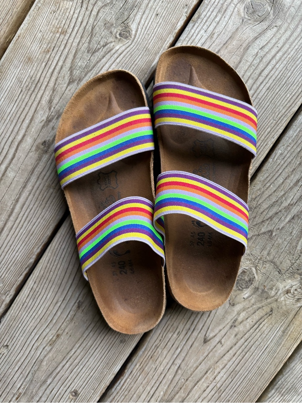 Birki’s by Birkenstock Curaçao II Stretch Slide Sandals in Rainbow Stripe Size37